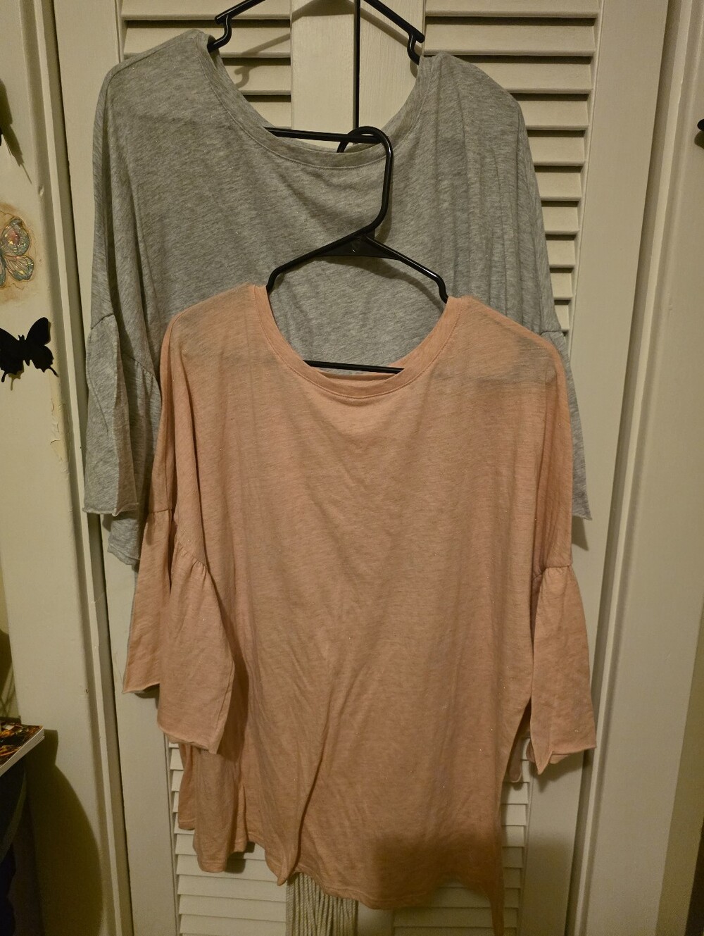 a:glow Peach And Gray Ruffle-Sleeve Scoop Neck Tunic